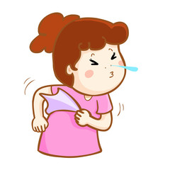 ill woman sneezing cartoon vector