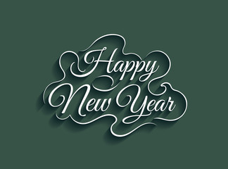Beautiful lettering calligraphy elegant yellow text design. Calligraphy inscription Happy New Year on a green background. Vector illustration EPS 10