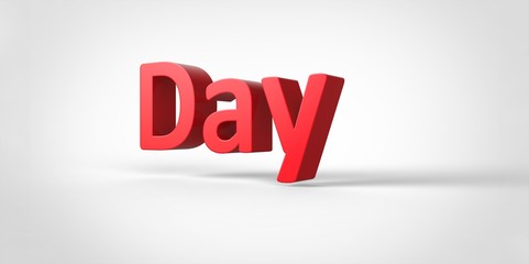 Day 3D red text Illustration word Render isolated on White grey gray Background