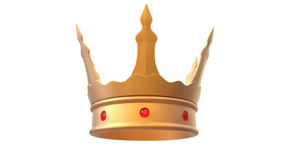 Golden crown with ruby stones over it as beautiful abstract illustration on white background