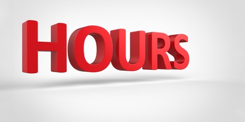 Hours 3D red text Illustration word Render isolated on White grey gray Background