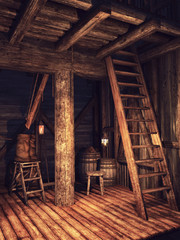 Wnętrze starego średniowiecznego młyna © Obsidian Fantasy