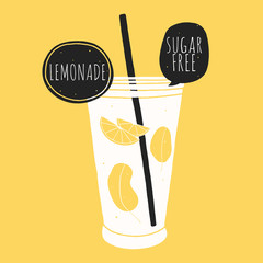 Doodle glass with lemonade. Kitchen illustration