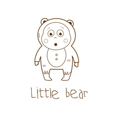Children's card with cartoon   baby  in a suit. Vector image.  Little bear.