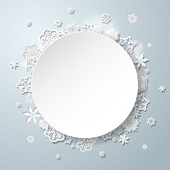 Winter blue background with paper snowflakes