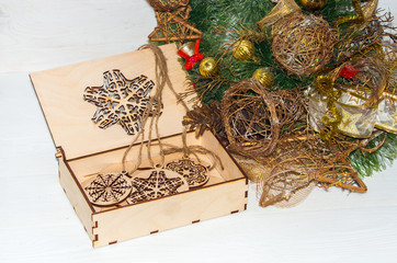 Christmas composition with snowflakes in box