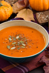 pumpkin soup in a bowl