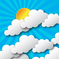 Day with sun and cloud. Paper cut style.