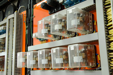 Control panel with cables wired in the air - cords old
