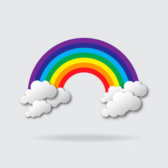 Stylized paper cutout clouds and rainbow. Vector applique.