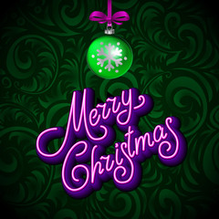 Merry Christmas Card with Neon Color and Bokeh Lighting Background