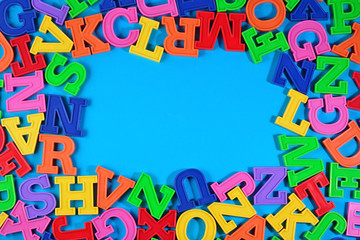 Frame of plastic colorful alphabet letters