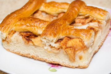 Freshly baked apple pie on plate