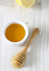 honey on wooden surface