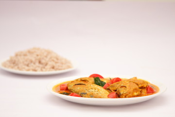 Healthy food.Fish curry sauce with rice ,