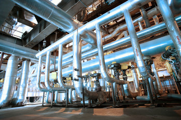 Industrial zone, Steel pipelines in blue tones