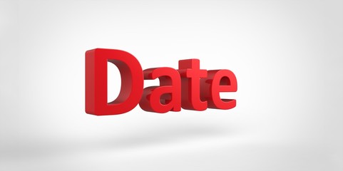 Date 3D red text on white gray background