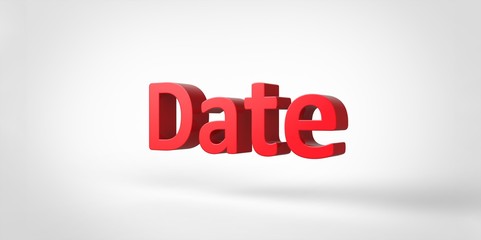 Date 3D red text on white gray background