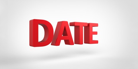 Date 3D red text on white gray background