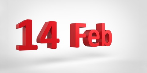 14 Feb 3D red text on white gray background