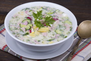 Cold vegetable soup on yogurt, sour-milk base - okroshka