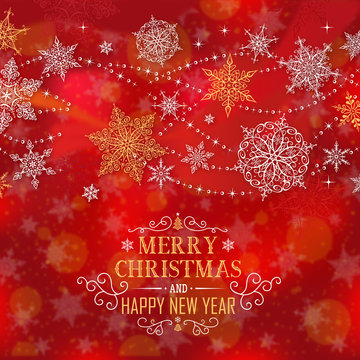 Christmas Poster - Illustration. Vector illustration of Christmas Background. Christmas Card. Dark Red Square Horizontal.