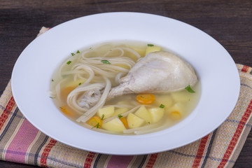 Chicken soup with noodle and vegetables