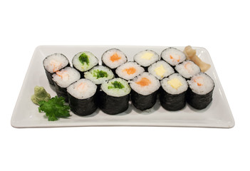 Sushi rolls on a plate