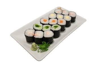 Sushi rolls on a plate