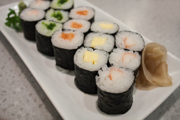 Sushi rolls on a plate