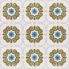 Old ceramic tiles patterns background in the park public