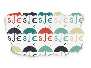 Privacy concept: Money And Umbrella icons on Torn Paper background