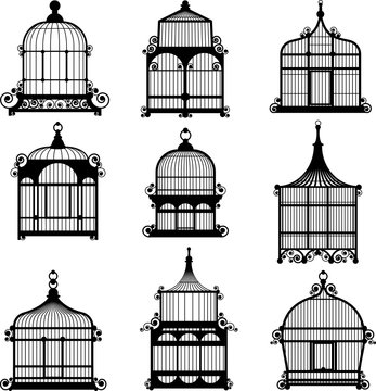 set of 9 vintage birdcages