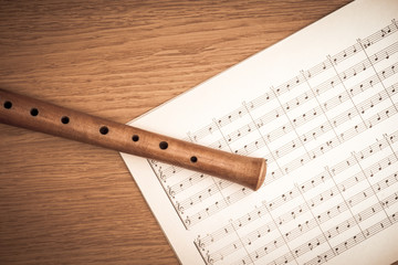 Wooden recorder and notes