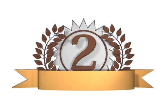 De tweede plaats, medaille met cijfer 2