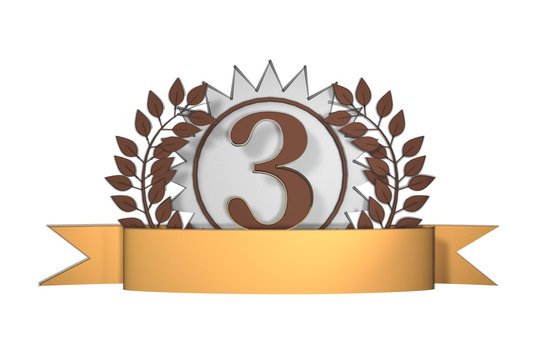 De derde plaats, medaille met cijfer 3