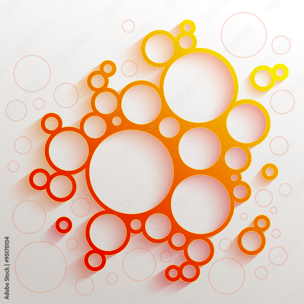 Poster infographics red and orange gradient circles meatball shape with colorful shadow on white background