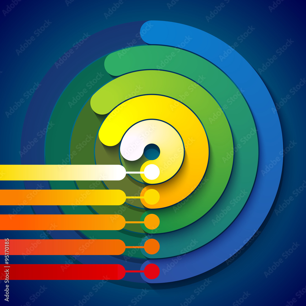 Aufkleber infographic rainbow 3d circle shapes 5 options chart on dark blue background