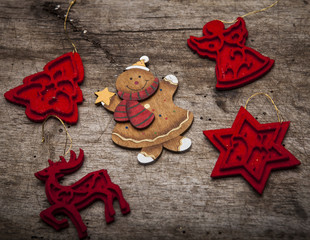 Christmas ornament on wooden background