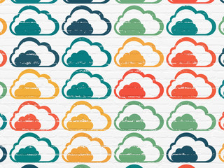 Cloud networking concept: Cloud icons on wall background