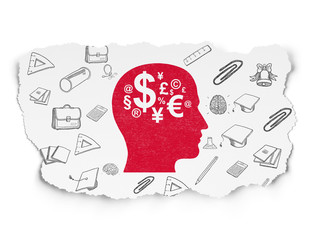 Learning concept: Head With Finance Symbol on Torn Paper background