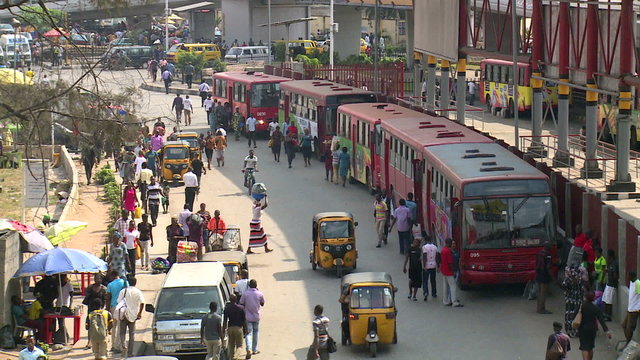 busy street in downtown lagos, nigeria