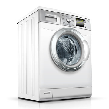 Waschmaschine, Waschvollautomat weiss, silber, freigestellt