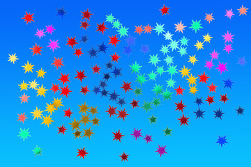Fototapeta na wymiar étoiles multicolores sur fond bleu