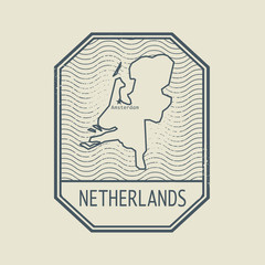 Stamp with the name and map of Netherlands