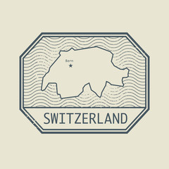 Stamp with the name and map of Switzerland
