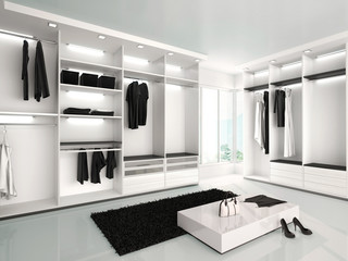 3d illustration of Luxurious white wardrobe in a modern style - obrazy, fototapety, plakaty