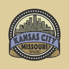 Grunge rubber stamp with name of Kansas City, Missouri