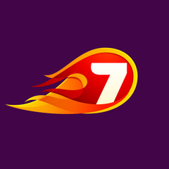 Number seven with red fire flames.