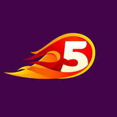 Number five with red fire flames.